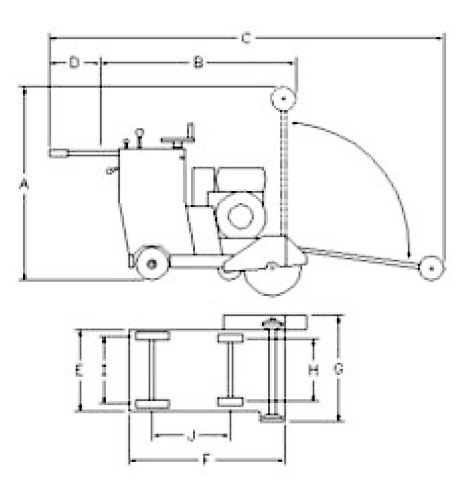 Diamond Products - CC2500 Walk Behind Concrete Saw Dimensions