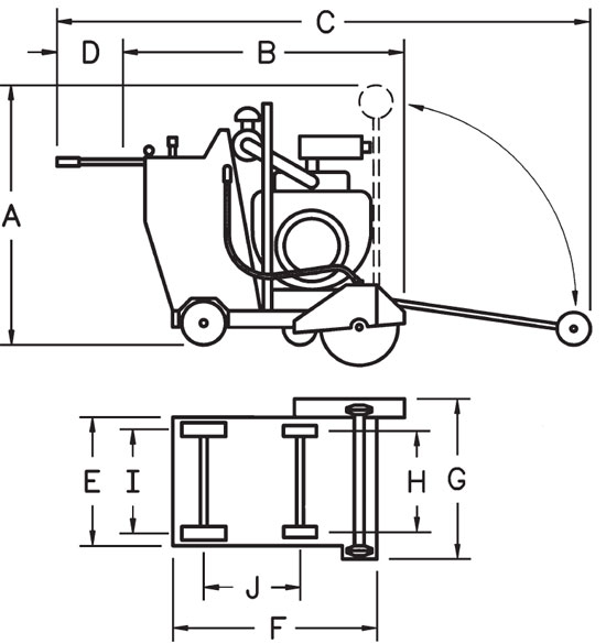 Diamond Products - CC6500 Walk Behind Concrete Saw Dimensions
