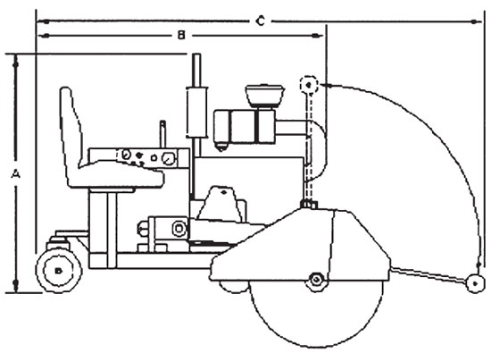 Diamond Products - CC8000 Micro Trencing Ride On Concrete Saw Dimensions