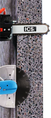 Concrete Chainsaws such as the ICS 680GC cut deeper than round blade saws
